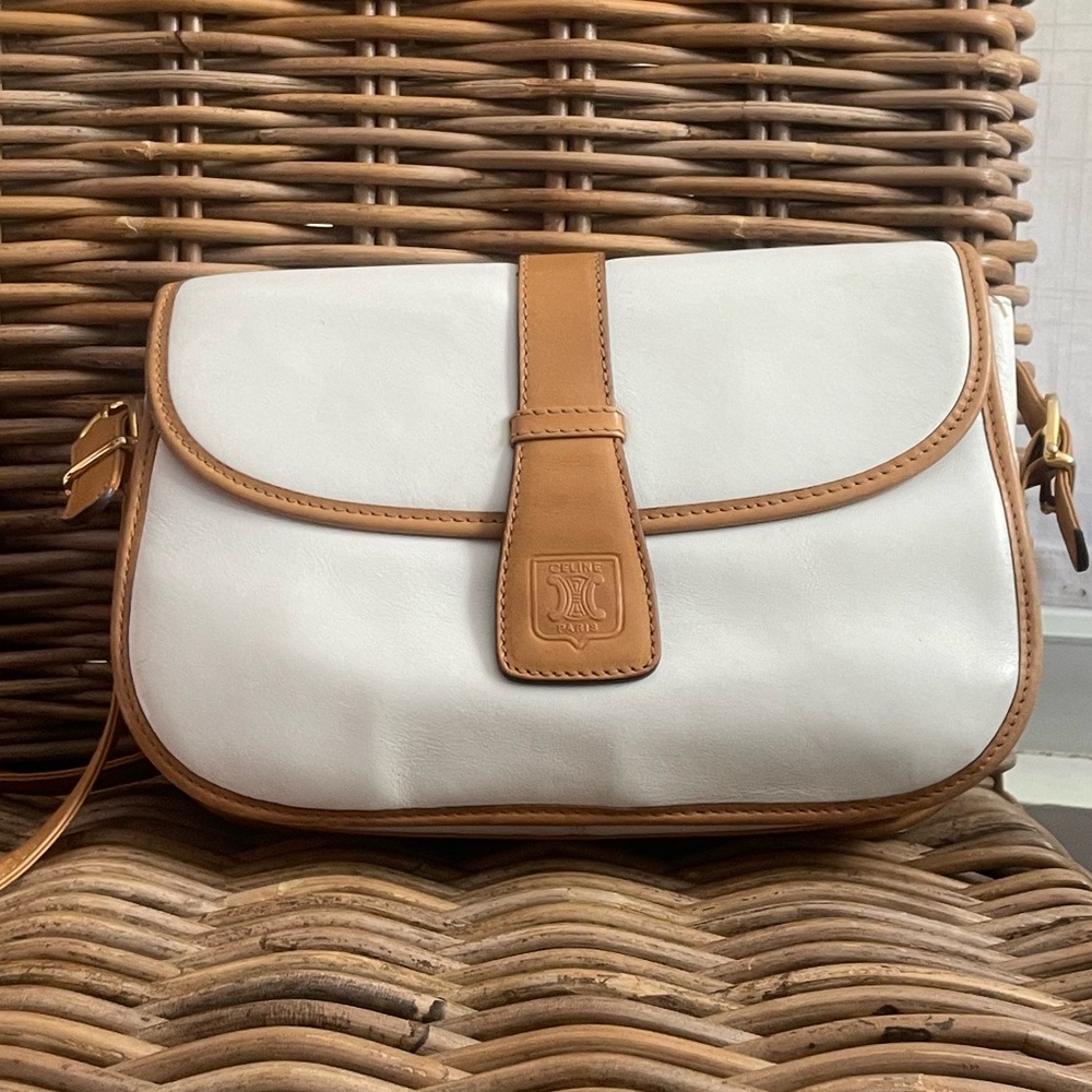 Vintage leather, Celine! White and camel